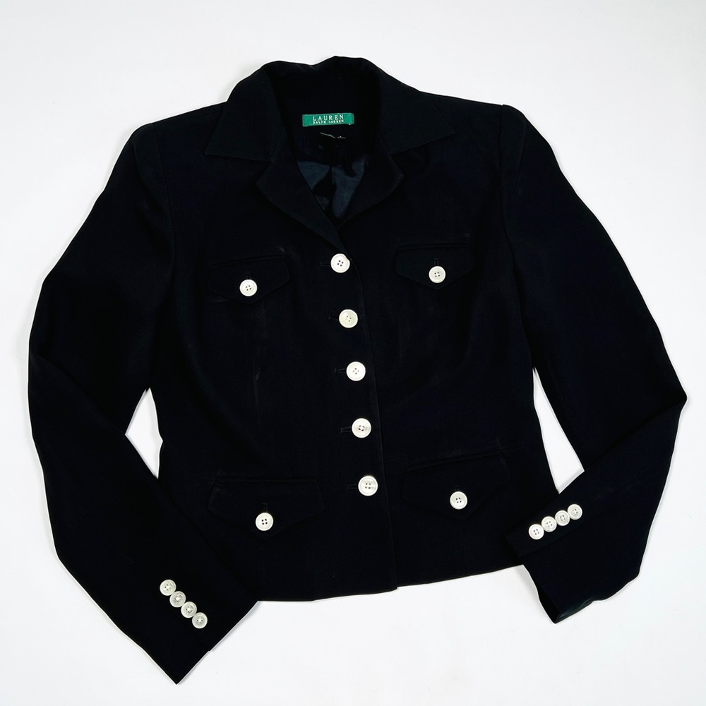 LAUREN RALPH LAUREN Womans Blazer Size 6 Black Silk Fitted - Picture 6 of 13